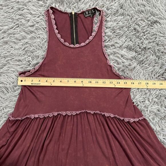 POL Womens Tunic Tank Top Lace Trim Stone Wash Peplum Small Burgundy - Picture 6 of 10